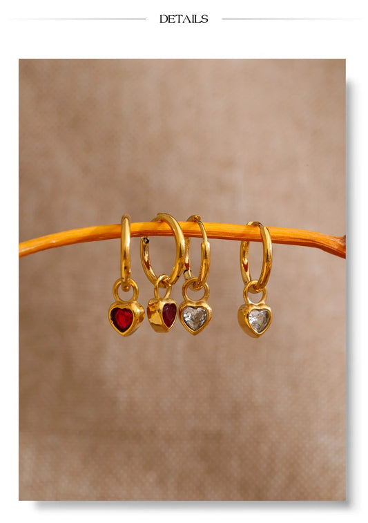 Stainless Steel Cubic Zirconia Red White Heart Drop Small Hoop Earrings Valentine's Day Gift Charm Basic Daily Jewelry