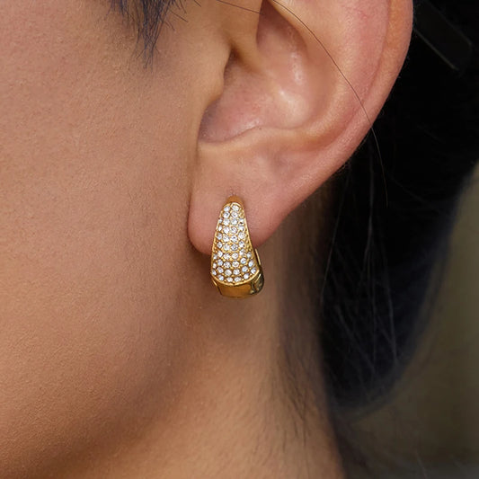 Uworld 14/16/18mm Czech Zircon Chunky Hoop Earrings 18K Gold Color Stainless Steel Tarnish Resistant Metal Fashion Jewelry Water