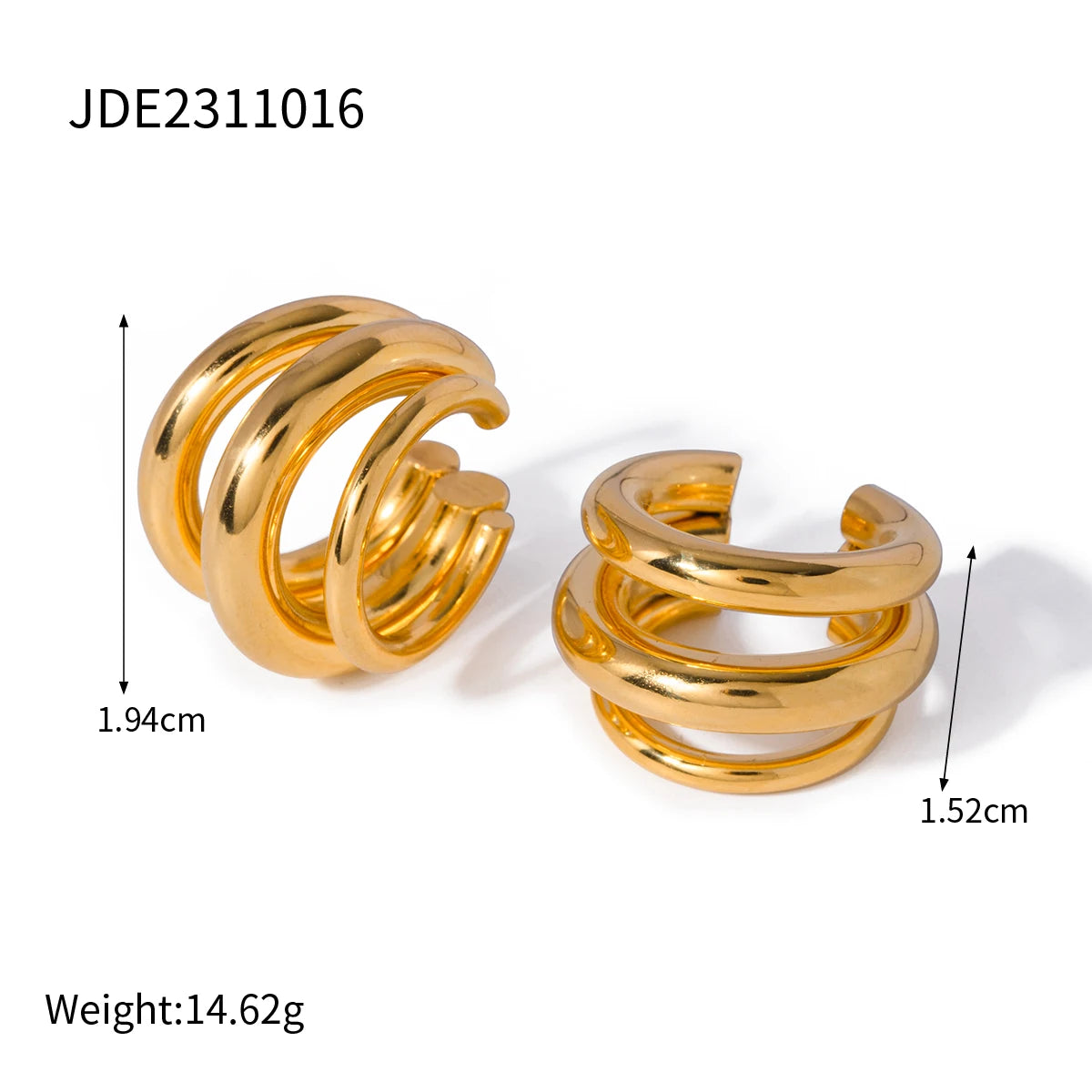 Uworld 18K Gold Color Stainless Steel Three-layer Ear Clip Waterproof Metal Unique Fashion Trendy Women Gift aretes de mujer