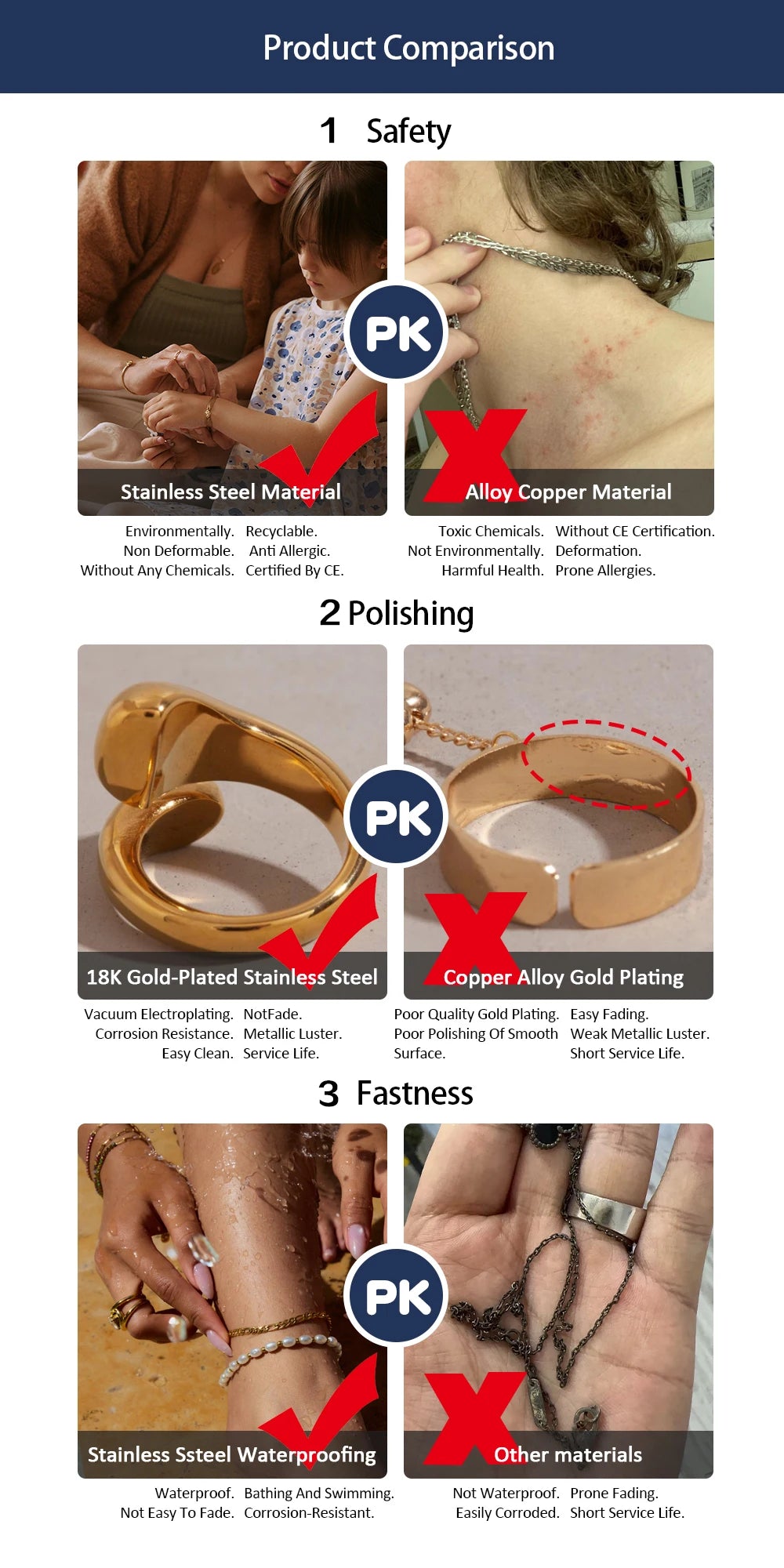 Uworld Fashion 18K Gold Color Stainless Steel Zircon Finger Bracelet Stackable Ring Bracelet Women's Accessories Party Gift