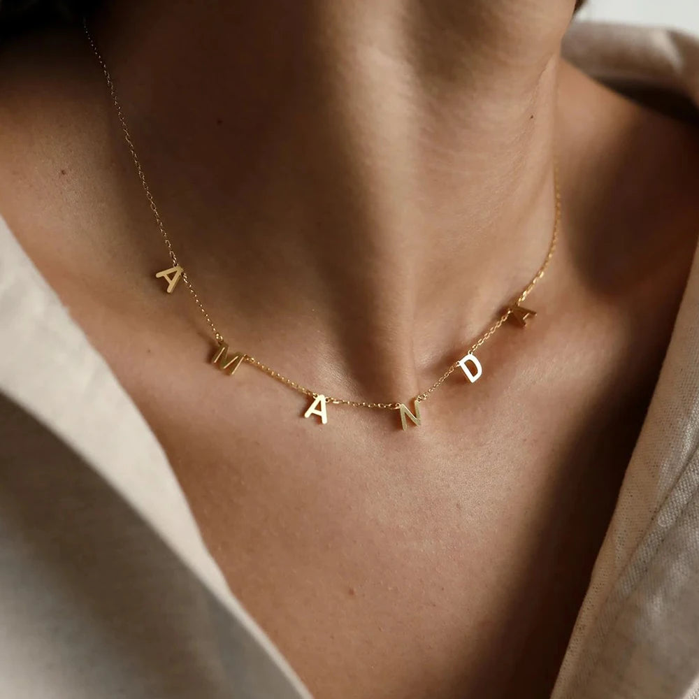 EManco Customized Stainless Steel Name Necklace Custom Personalized Letter Choker Necklace Pendant Nameplate Gift Dropshipping