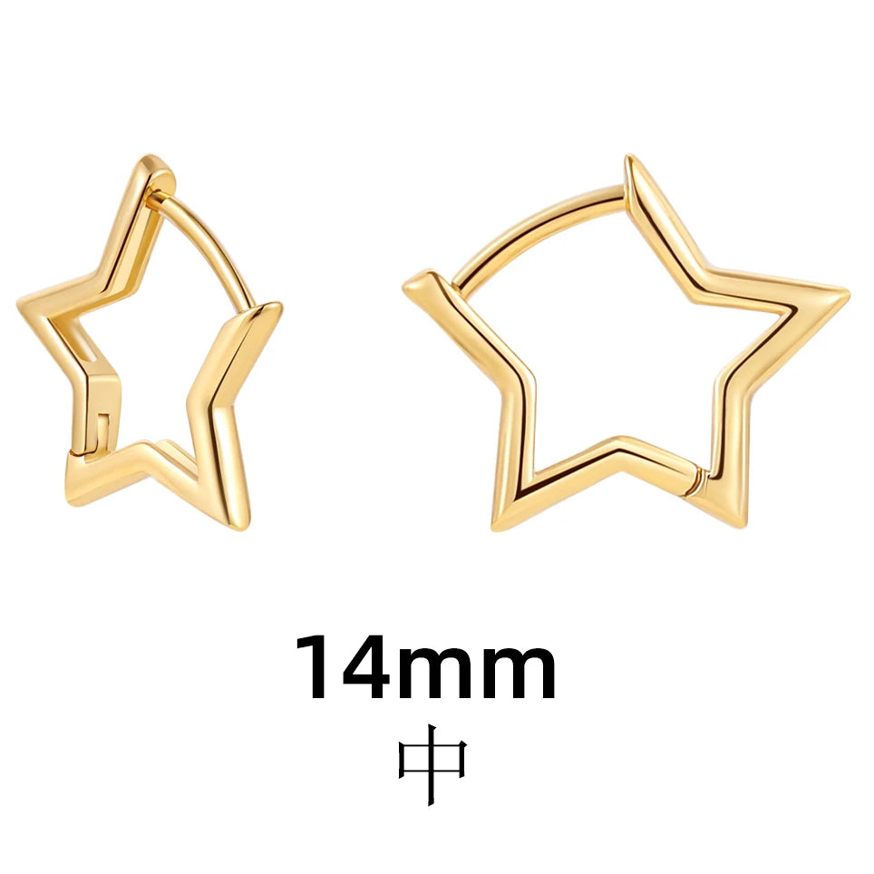 Minimalist Small Star Shape Hoop Earrings for Women Girl Geometric Gold Color Hollowed Huggies Ear Buckle Piercing Jewelry Gift