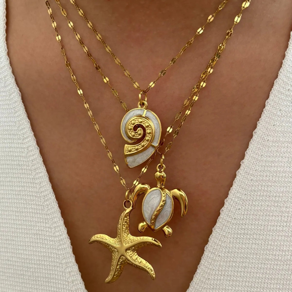 MHS.SUN Starfish Shell Conch Pendant Necklaces For Women Men Stainless Steel Trendy Chain Choker Beach Party Jewelry Summer