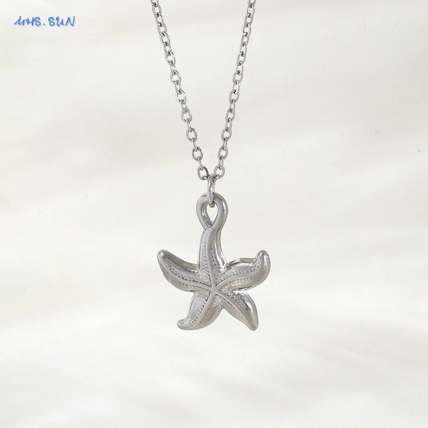 MHS.SUN Starfish Shell Conch Pendant Necklaces For Women Men Stainless Steel Trendy Chain Choker Beach Party Jewelry Summer