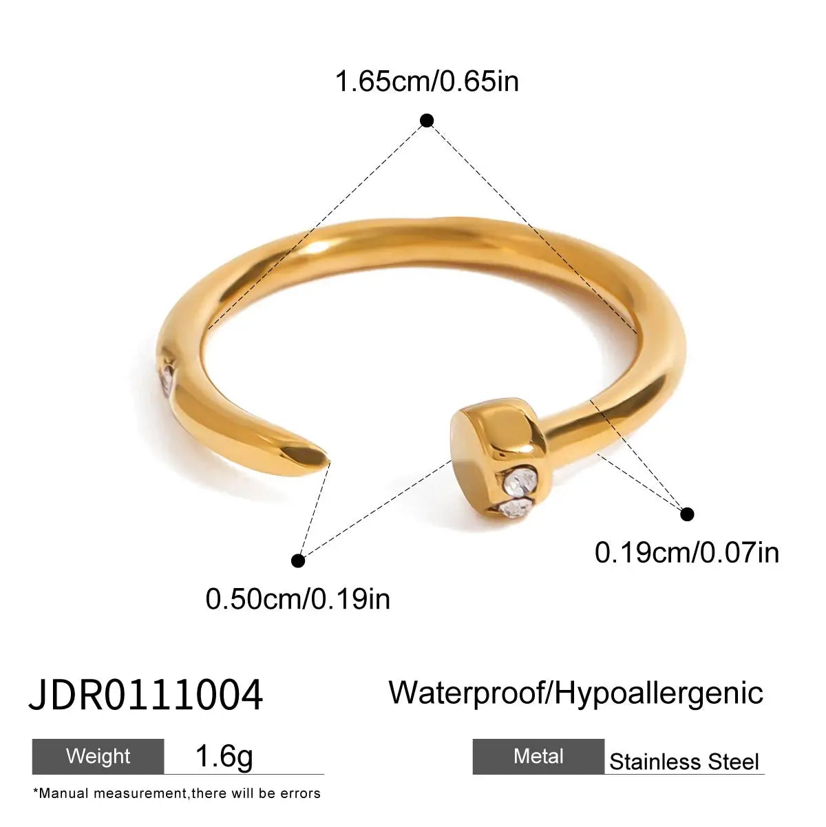 Uworld Fashion 18K Gold Color Stainless Steel Zircon Finger Bracelet Stackable Ring Bracelet Women's Accessories Party Gift