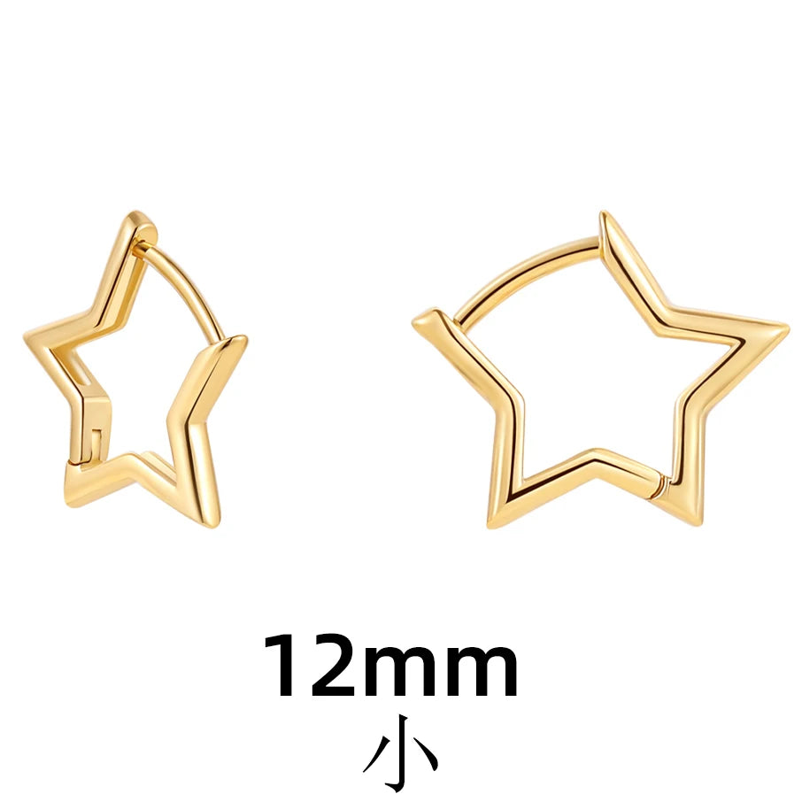 Minimalist Small Star Shape Hoop Earrings for Women Girl Geometric Gold Color Hollowed Huggies Ear Buckle Piercing Jewelry Gift