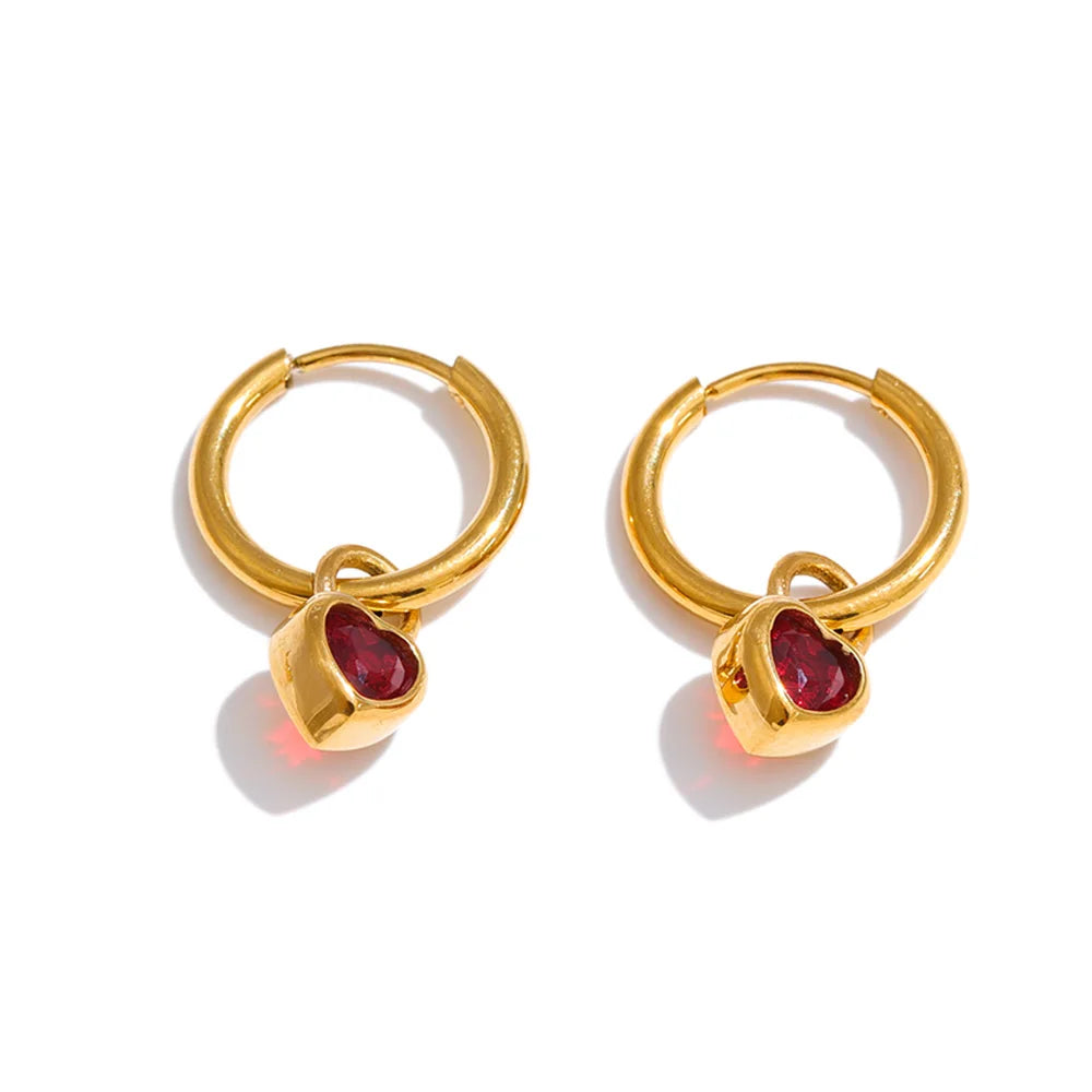 Stainless Steel Cubic Zirconia Red White Heart Drop Small Hoop Earrings Valentine's Day Gift Charm Basic Daily Jewelry