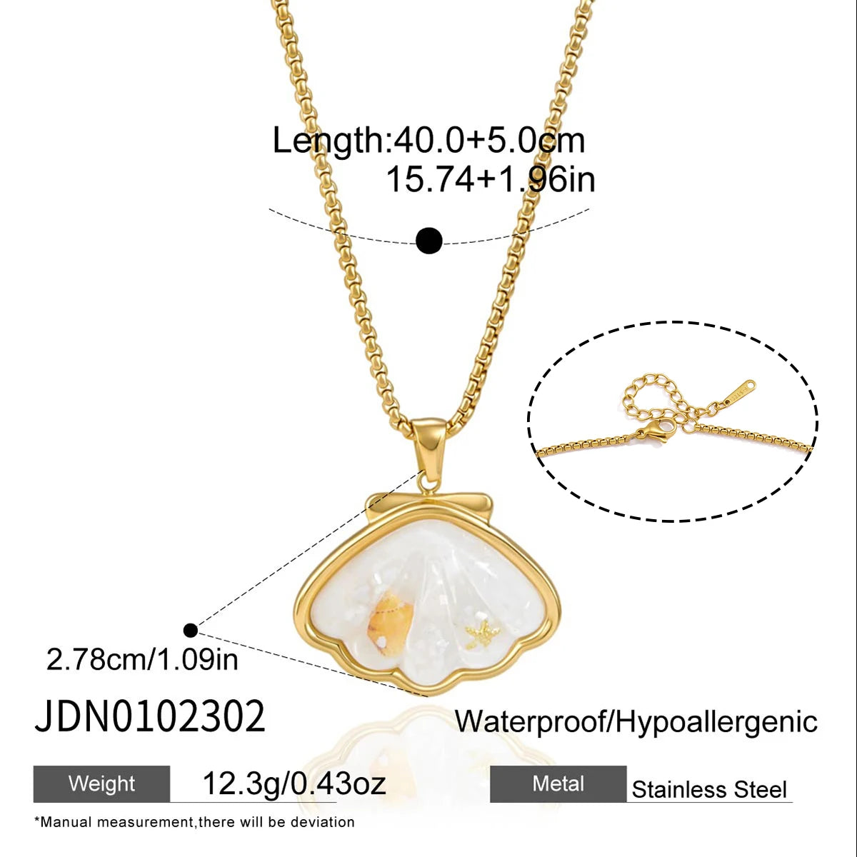 Uworld Summer Beach Shell Starfish Pendant Necklace for Women 18K Gold Plated Stainless Steel Necklace Waterproof Jewelry Gift