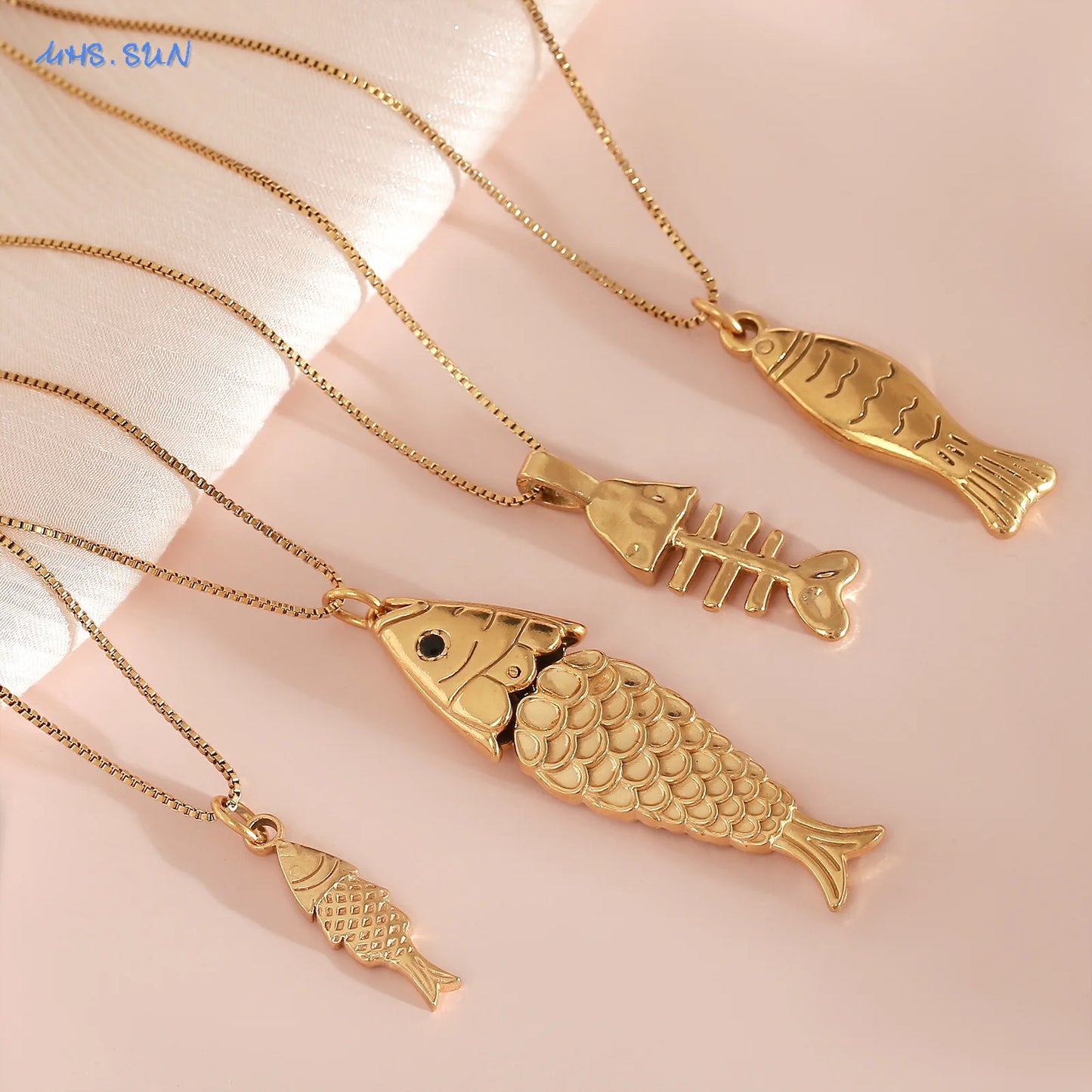 MHS.SUN Starfish Shell Conch Pendant Necklaces For Women Men Stainless Steel Trendy Chain Choker Beach Party Jewelry Summer