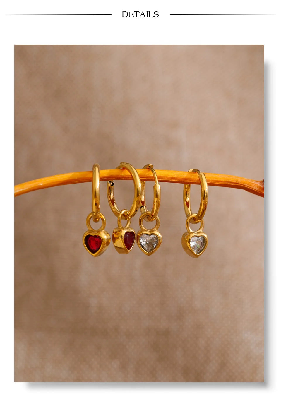 Stainless Steel Cubic Zirconia Red White Heart Drop Small Hoop Earrings Valentine's Day Gift Charm Basic Daily Jewelry
