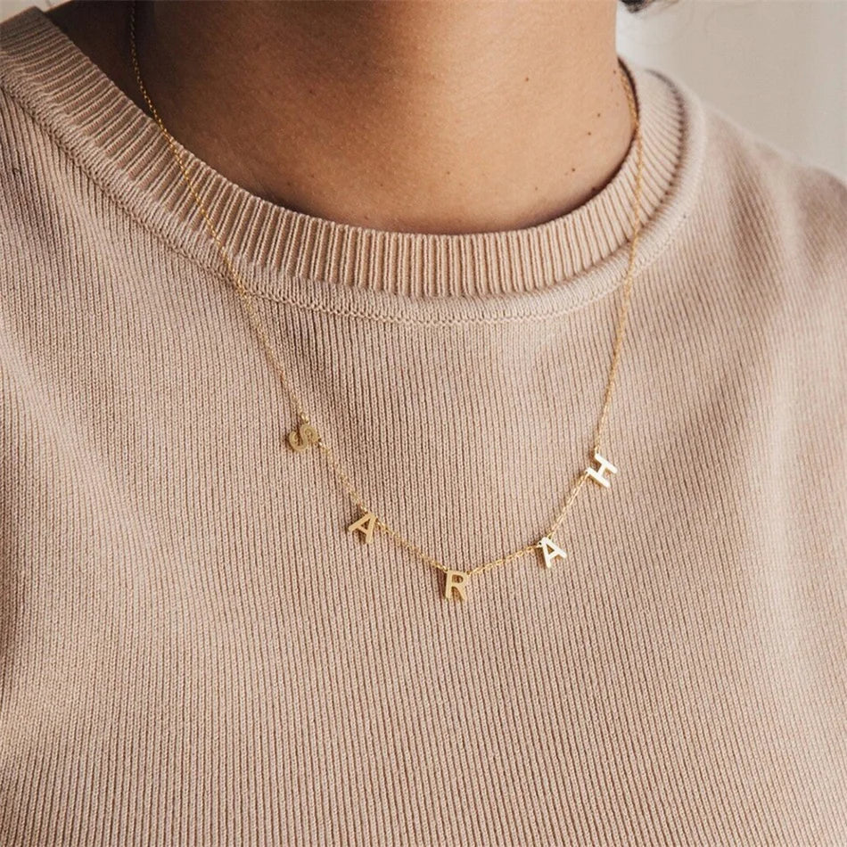 EManco Customized Stainless Steel Name Necklace Custom Personalized Letter Choker Necklace Pendant Nameplate Gift Dropshipping