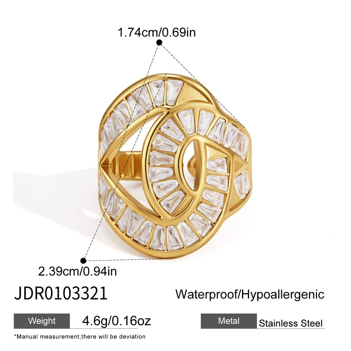 Uworld Full Crystal Geometric Open Rings For Women Minimalist 18K Gold PVD Plated Stainless Steel Rings Fashion Jewelry Gift