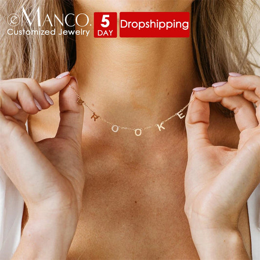 EManco Customized Stainless Steel Name Necklace Custom Personalized Letter Choker Necklace Pendant Nameplate Gift Dropshipping