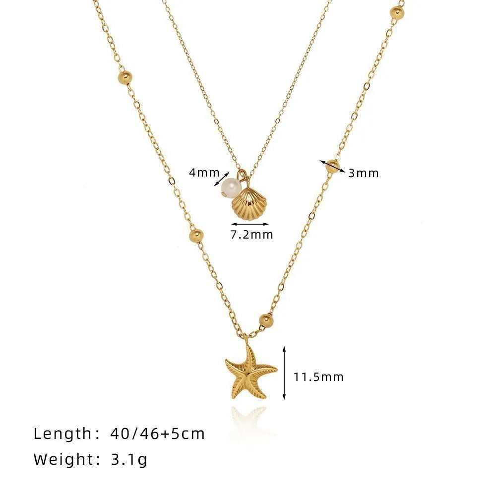 MHS.SUN Starfish Shell Conch Pendant Necklaces For Women Men Stainless Steel Trendy Chain Choker Beach Party Jewelry Summer