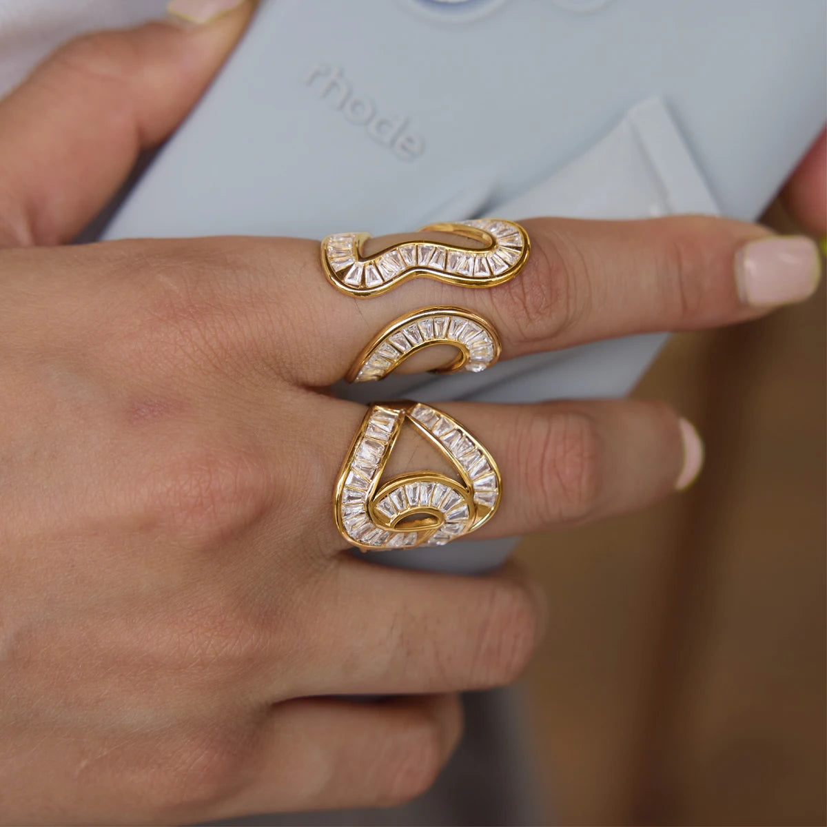 Uworld Full Crystal Geometric Open Rings For Women Minimalist 18K Gold PVD Plated Stainless Steel Rings Fashion Jewelry Gift