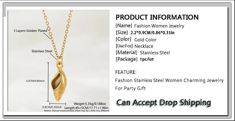 MHS.SUN Starfish Shell Conch Pendant Necklaces For Women Men Stainless Steel Trendy Chain Choker Beach Party Jewelry Summer