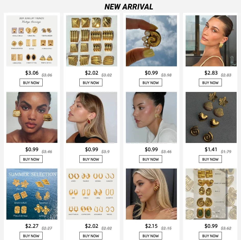 Uworld 18K Gold Color Stainless Steel Three-layer Ear Clip Waterproof Metal Unique Fashion Trendy Women Gift aretes de mujer