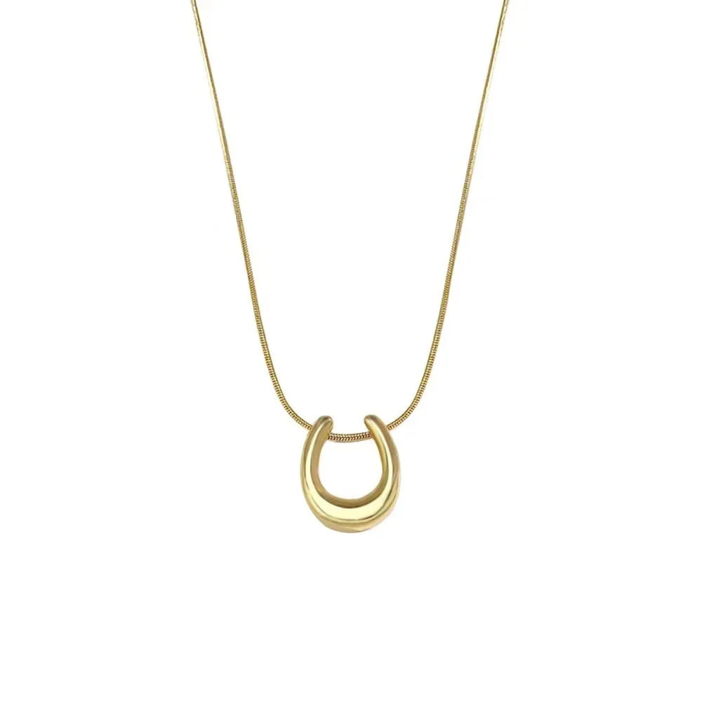 Fashion Geometric U-shape Pendant Necklace For Women Stainless Steel Gold Color Minimalist Clavicle Chain Jewelry Gift New