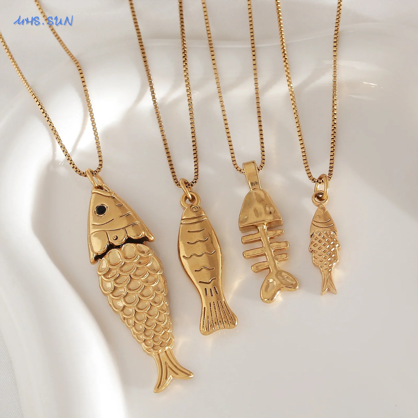 MHS.SUN Starfish Shell Conch Pendant Necklaces For Women Men Stainless Steel Trendy Chain Choker Beach Party Jewelry Summer