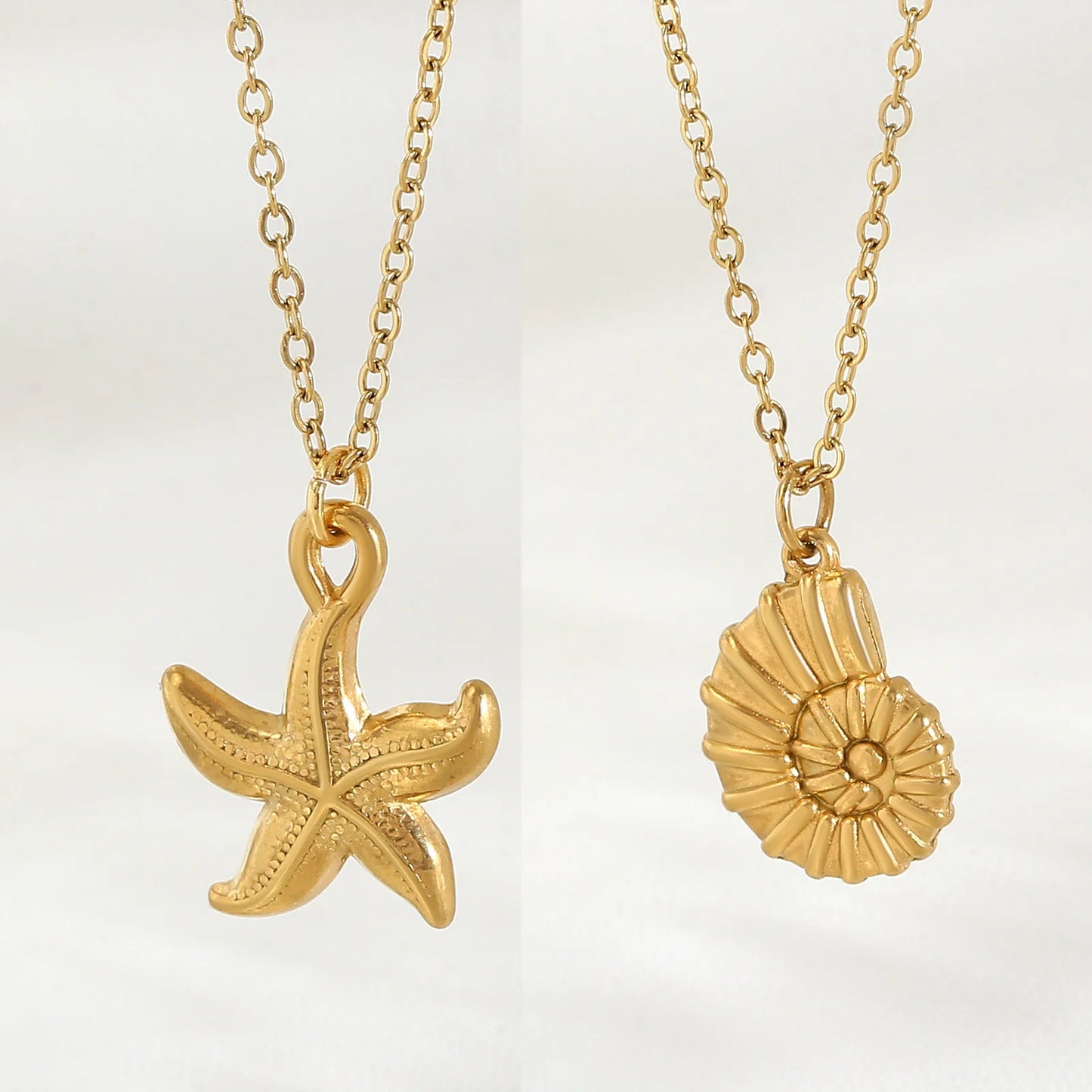 MHS.SUN Starfish Shell Conch Pendant Necklaces For Women Men Stainless Steel Trendy Chain Choker Beach Party Jewelry Summer