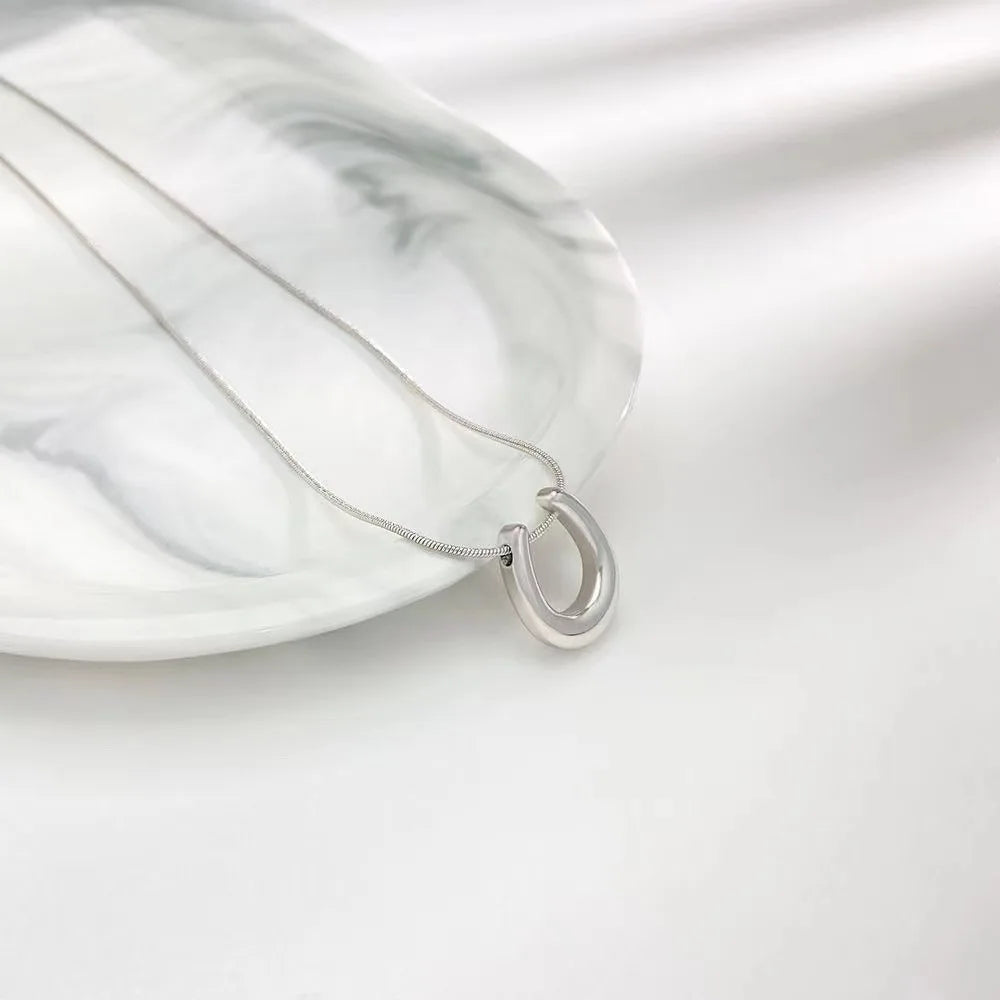 Fashion Geometric U-shape Pendant Necklace For Women Stainless Steel Gold Color Minimalist Clavicle Chain Jewelry Gift New