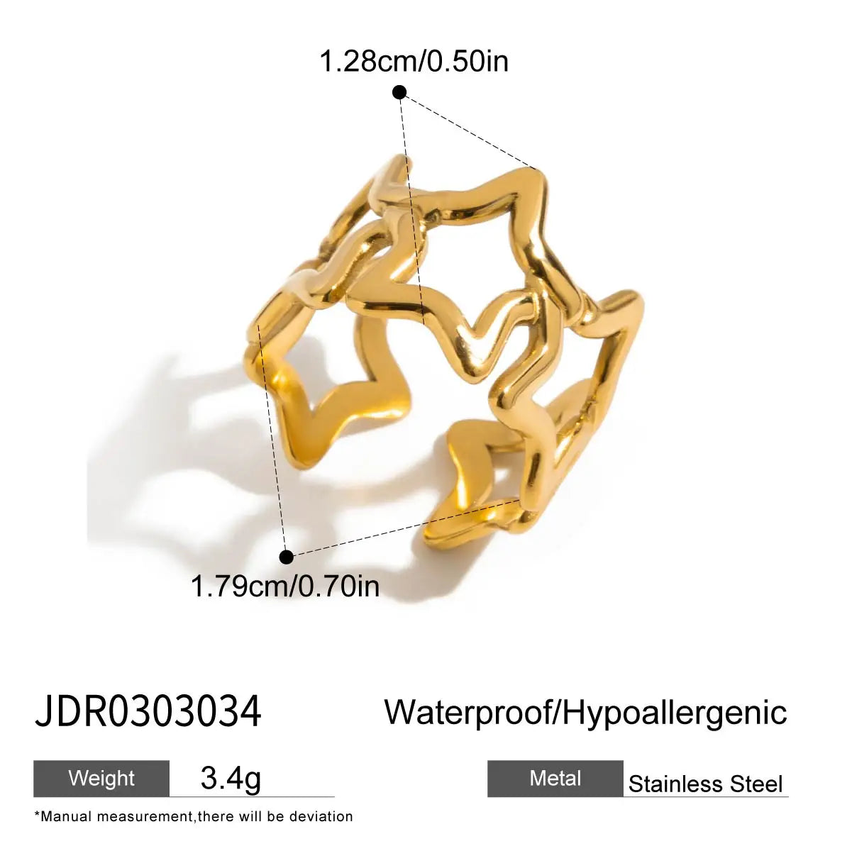 Uworld Minimalist 18K Gold Color Plated Stainless Steel Two tone Star Hollow Ring Women's Jewelry Party Gift