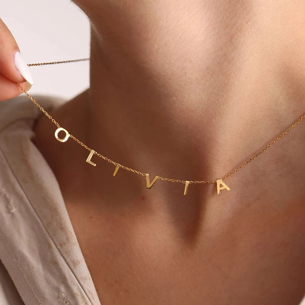 EManco Customized Stainless Steel Name Necklace Custom Personalized Letter Choker Necklace Pendant Nameplate Gift Dropshipping
