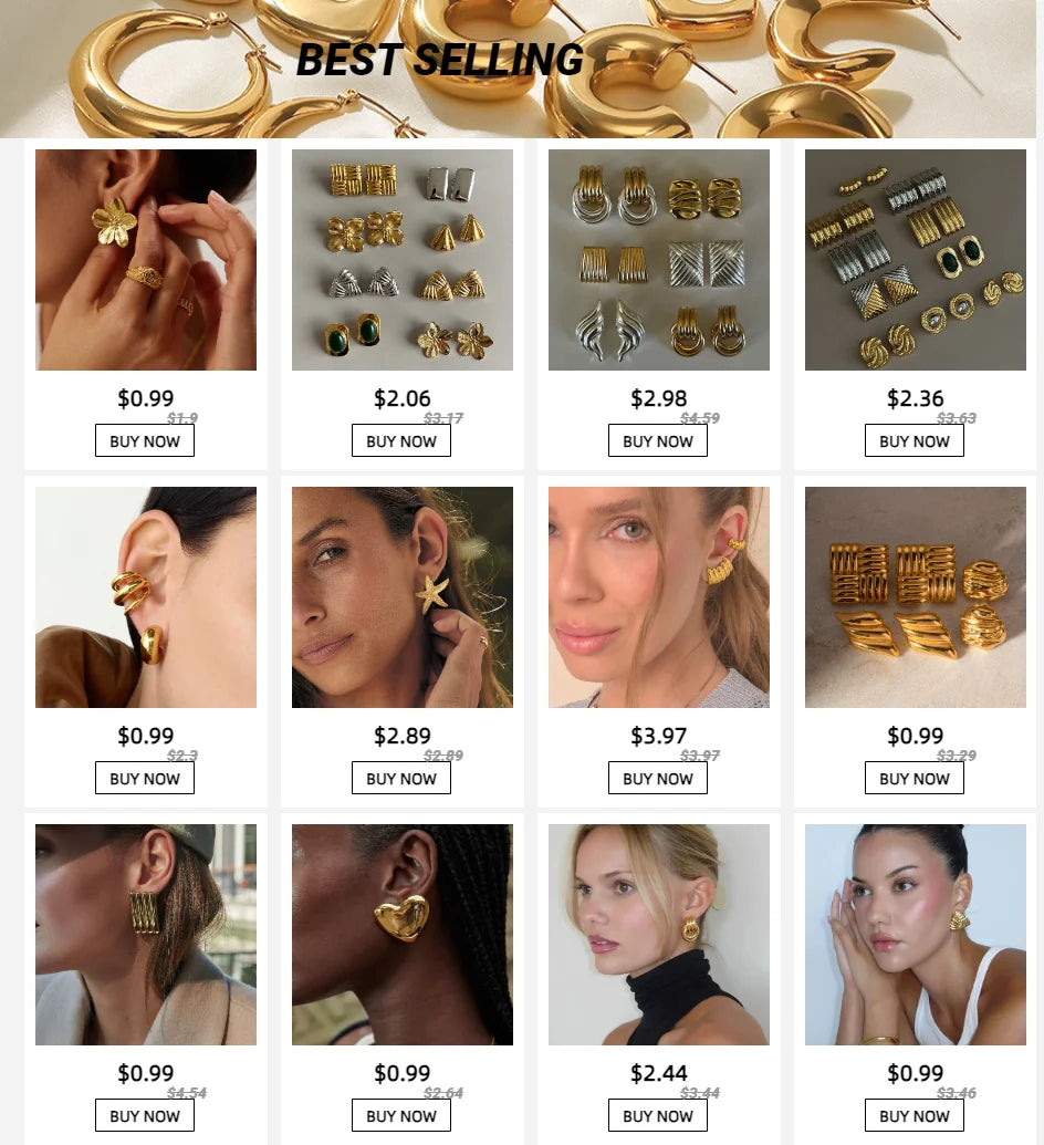 Uworld 18K Gold Color Stainless Steel Three-layer Ear Clip Waterproof Metal Unique Fashion Trendy Women Gift aretes de mujer