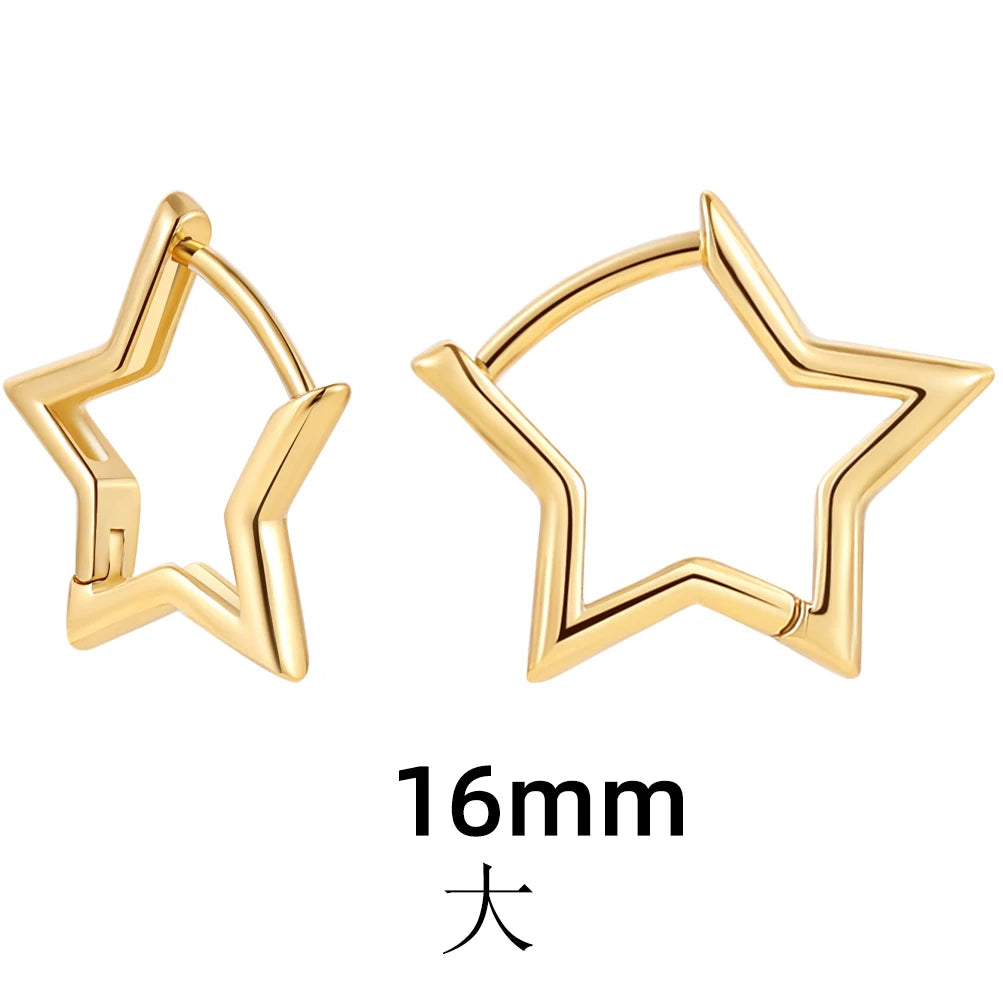 Minimalist Small Star Shape Hoop Earrings for Women Girl Geometric Gold Color Hollowed Huggies Ear Buckle Piercing Jewelry Gift