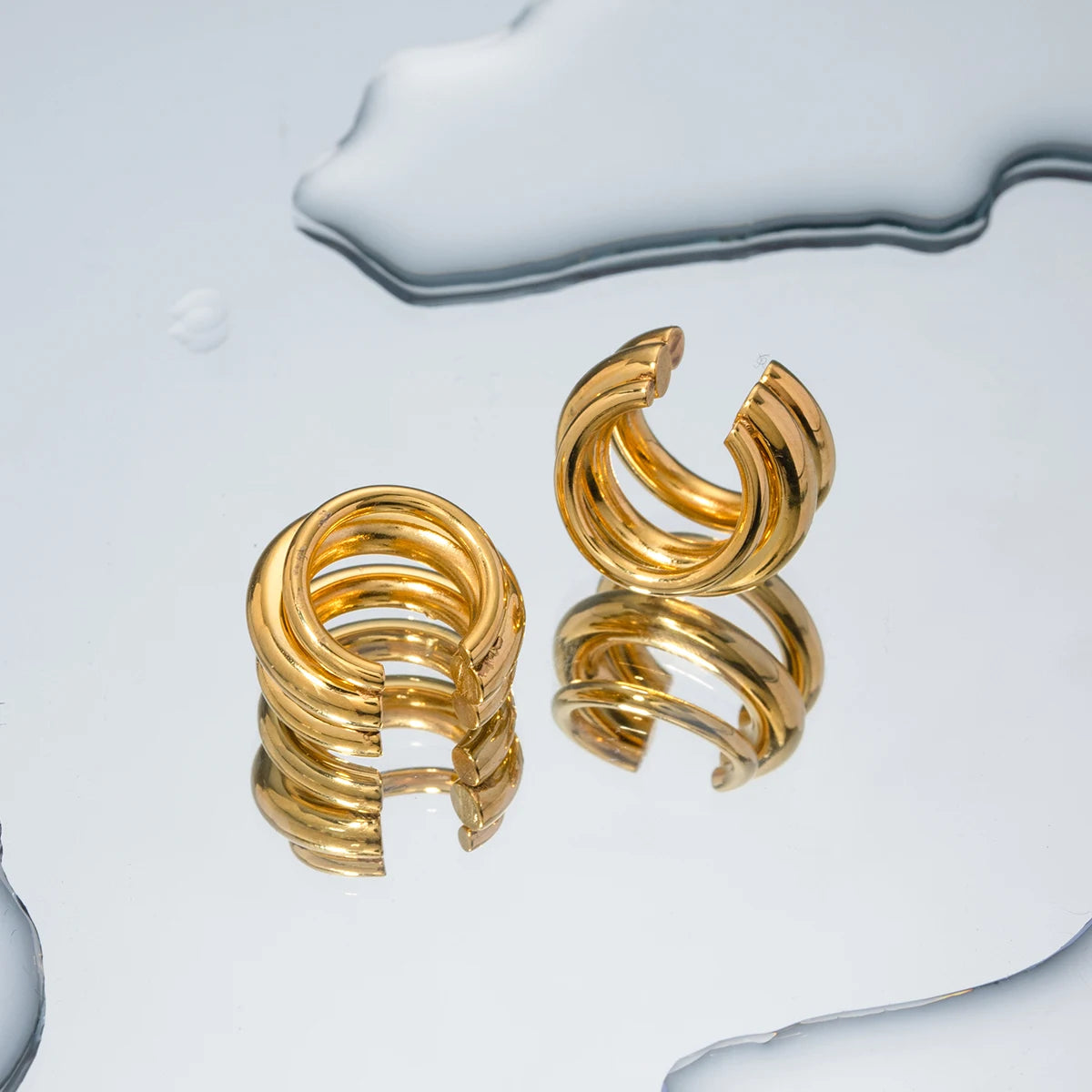 Uworld 18K Gold Color Stainless Steel Three-layer Ear Clip Waterproof Metal Unique Fashion Trendy Women Gift aretes de mujer