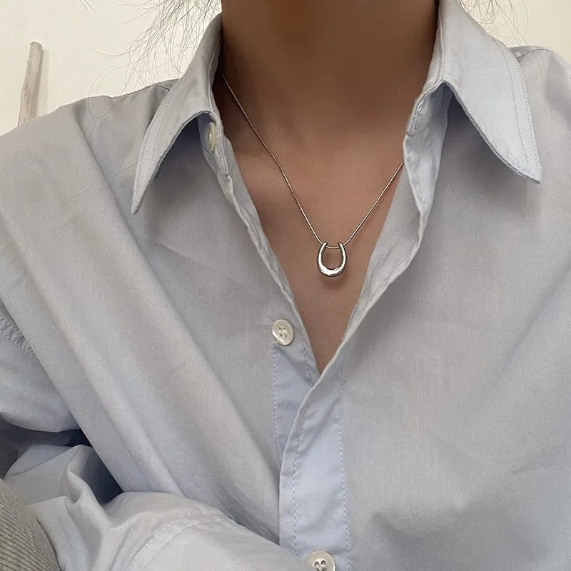 Fashion Geometric U-shape Pendant Necklace For Women Stainless Steel Gold Color Minimalist Clavicle Chain Jewelry Gift New