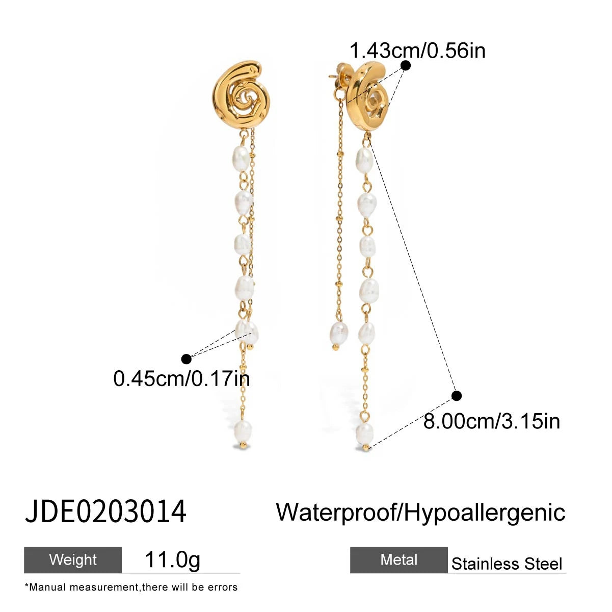 Uworld Ocean Vacation Style Stainless Steel Freshwater Pearl Tassel Pendant Spiral Earrings Women's Accessories Party Gift